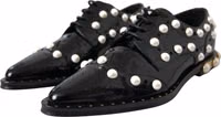 Black Leather Faux Pearl Dress Brogue Shoes 2