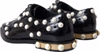 Black Leather Faux Pearl Dress Brogue Shoes 3
