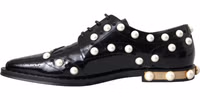 Black Leather Faux Pearl Dress Brogue Shoes 4