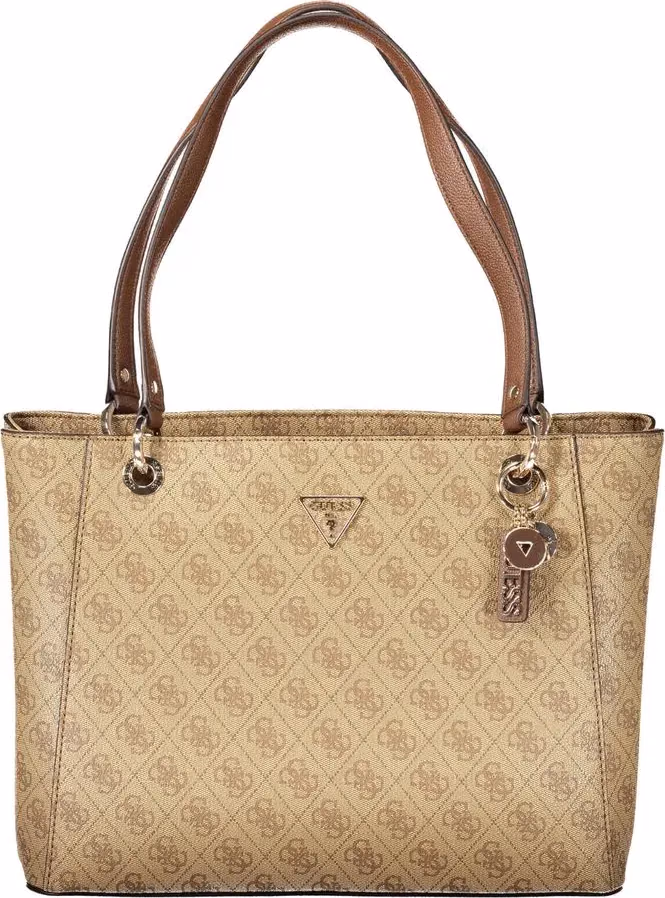 Beige Polyurethane Women Handbag