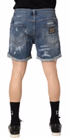 Blue Cotton Distressed Denim Bermuda Shorts 3