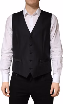 Black Wool Single Breasted Men Waistcoat Vest
