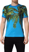 Blue Palm Tree Print Cotton CrewNeck T-shirt 1
