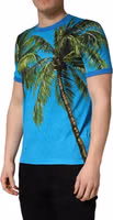 Blue Palm Tree Print Cotton CrewNeck T-shirt 2