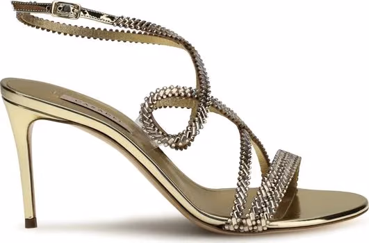 Gold Calf Leather Bos Taurus Stiletto Heel Sandals