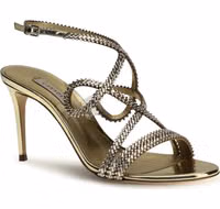 Gold Calf Leather Bos Taurus Stiletto Heel Sandals 2