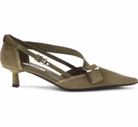 Bicolor Cotton Mid Heel Pumps 1
