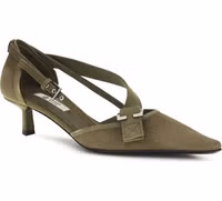 Bicolor Cotton Mid Heel Pumps 2