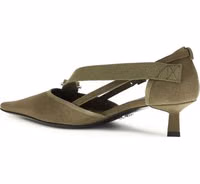 Bicolor Cotton Mid Heel Pumps 3