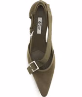Bicolor Cotton Mid Heel Pumps 4
