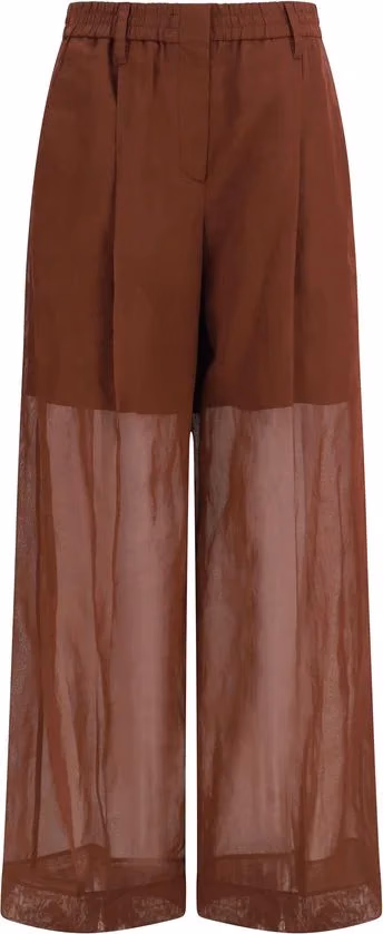 Brown Cotton Casual Pants