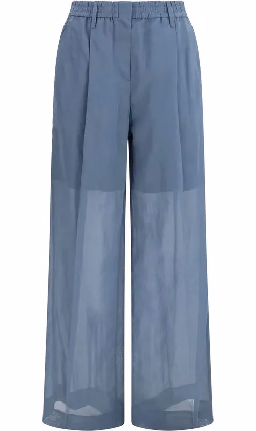 Blue Cotton Casual Pants