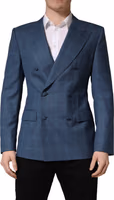 Blue Checked Double Breasted Men Suit Jacket 1