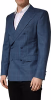 Blue Checked Double Breasted Men Suit Jacket 2