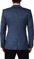 Blue Checked Double Breasted Men Suit Jacket 3