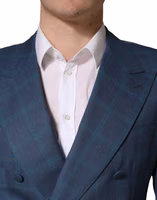 Blue Checked Double Breasted Men Suit Jacket 4