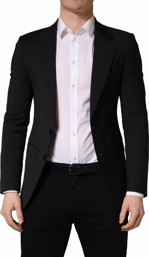 Black Polyester 2 Buttons Men Suit Jacket