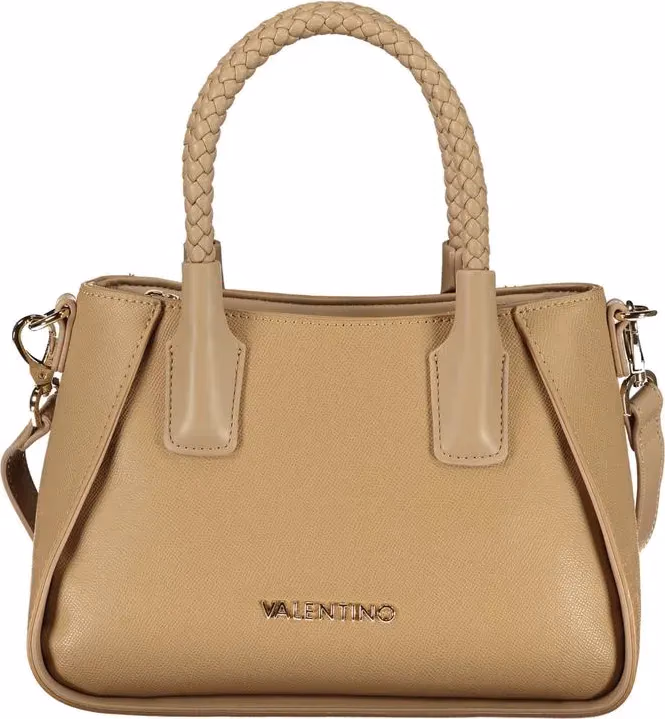 Beige Polyurethane Women's Bag with Handles and Shoulder Strap