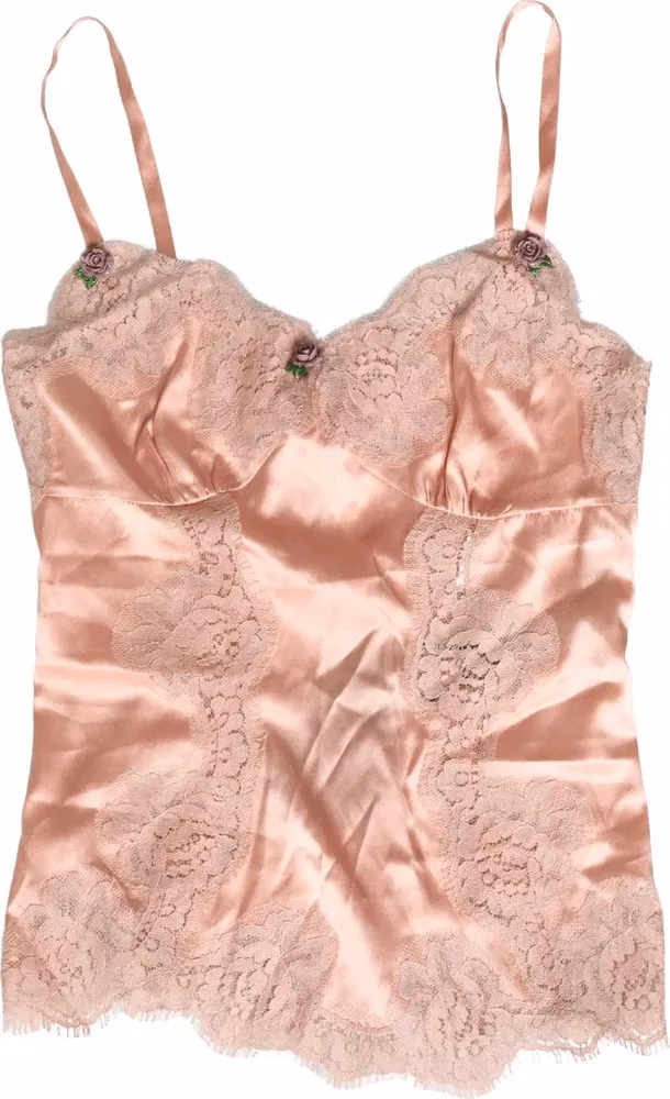 Pink Lace Silk Satin Tank Lingerie Sleepwear
