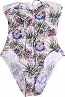 White Floral Print Strapless One-Piece Swimsuit Swimwear 2