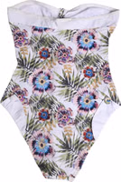 White Floral Print Strapless One-Piece Swimsuit Swimwear 3