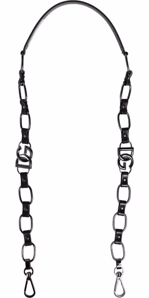 Black Leather Silver Chain Bag Accessory Shoulder Strap