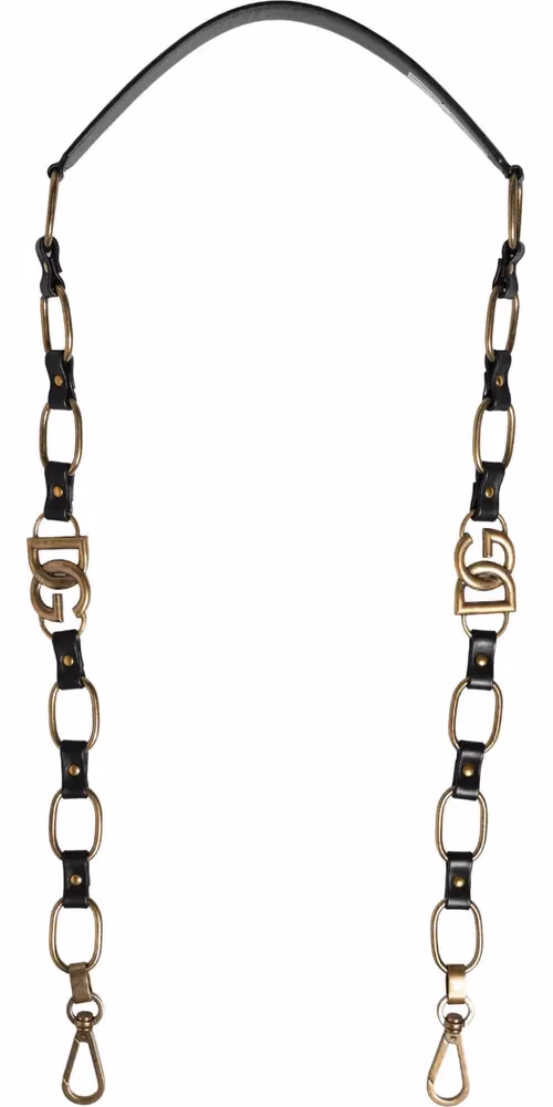 Black Leather Gold Chain Bag Accessory Shoulder Strap
