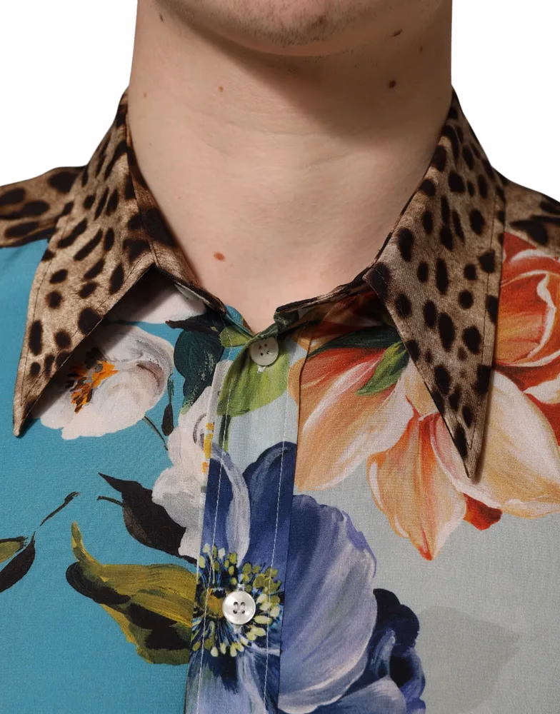 Multicolor Floral Animal Print Collared Shirt
