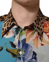 Multicolor Floral Animal Print Collared Shirt 1
