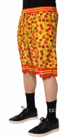 Yellow Red Cherry Print Silk Bermuda Shorts 1