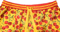 Yellow Red Cherry Print Silk Bermuda Shorts 3