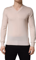 Beige Cashmere V-neck Men Pullover Sweater 3