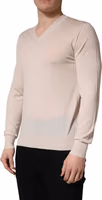 Beige Cashmere V-neck Men Pullover Sweater 4