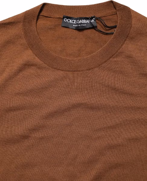 Brown Cashmere Men Crew Neck Pullover Sweater