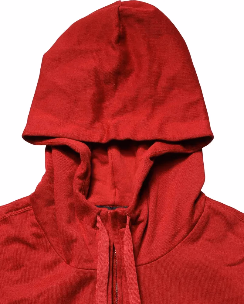 Red Cotton Full Zip Fleece Men Hoodie Sweater