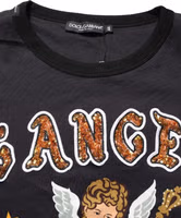 Black Angel Print Cotton Crew Neck T-shirt 2