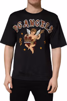 Black Angel Print Cotton Crew Neck T-shirt 4