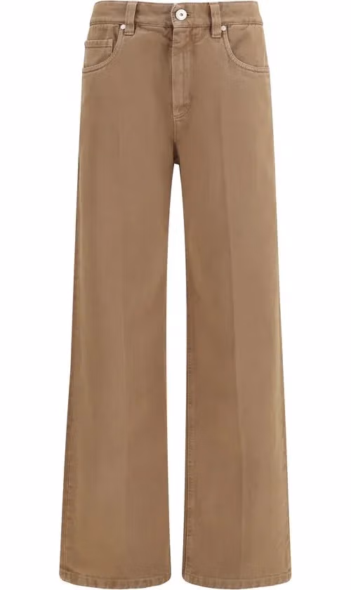 Brown Cotton Straight-Leg Jeans