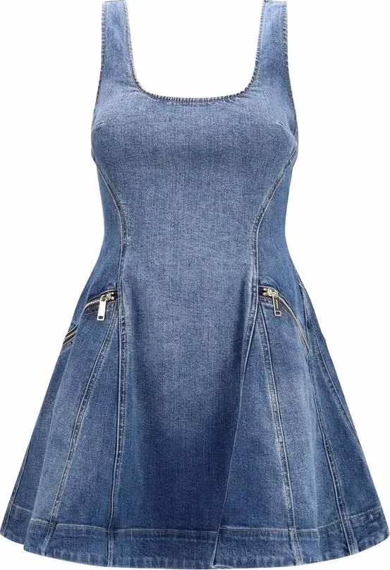 Blue Cotton Casual Dress