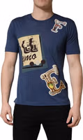 Navy Blue Cotton Graphic Crew Neck T-shirt 4