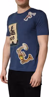 Navy Blue Cotton Graphic Crew Neck T-shirt 5