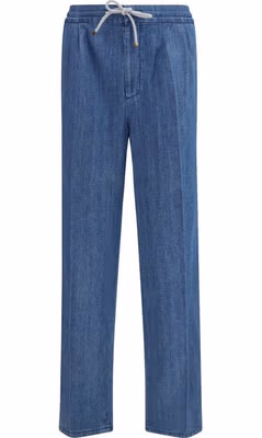 Blue Cotton Casual Pants
