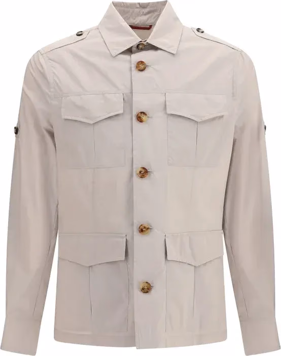 Beige Cotton Full-Length Jacket