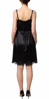 Black Silk Satin Lace Sleeveless Mini Dress