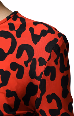 Red Leopard Print Long Sleeves Midi Dress