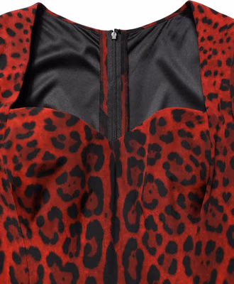 Red Leopard Print Sheath Long Sleeve Dress