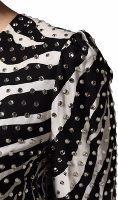 Black White Zebra Rhinestones Mini Dress