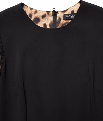 Black Viscose Lace Long Sleeves Mini Dress
