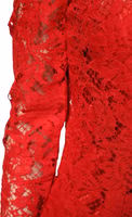 Red Lace Floral Embroidery Long Sleeves Top 1