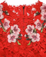 Red Lace Floral Embroidery Long Sleeves Top 2